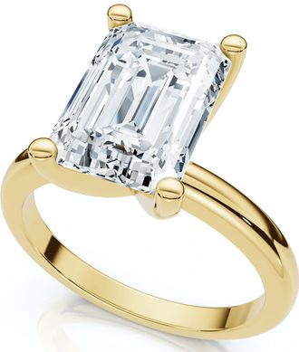 Pompeii3 3Ct Emerald Solitaire Moissanite Engagement Ring in White Yellow or Rose Gold