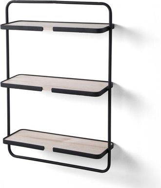 Oresteluchetta Estanter&iacute;a De Pared De Acero Negro Con Estantes De Mdf Acabado Arce Adair