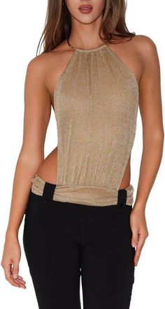 Tiger Mist Evanna 2.0 Metallic Halter Top in Gold at Nordstrom, Size Xx-Small