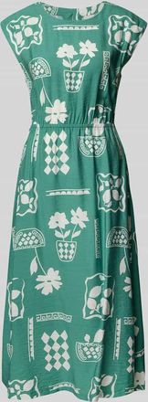 Ichi Midikleid mit Rundhalsausschnitt Modell YETTA in Gruen, Gr&ouml;&szlig;e 42