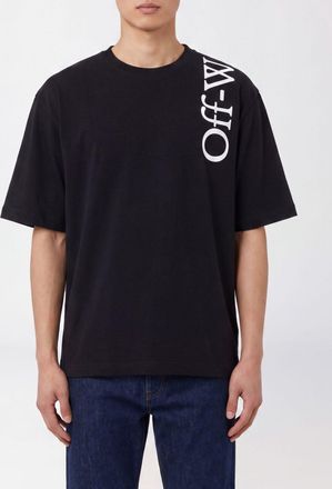Off-white T-shirt in cotone con logo a contrasto e spalle scese