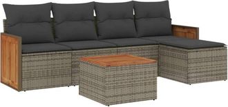 vidaXL Set De Muebles De Jard&iacute;n 6 Pzas Y Cojines Rat&aacute;n Sint&eacute;tico Gris Vidaxl