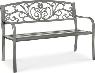 Best Choice Products Outdoor Steel Bench Garden Patio Porch Furniture w/ Floral Design Backrest