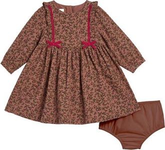 Pippa & Julie Floral Ruffle Long Sleeve Dress with Bloomers in Brown at Nordstrom, Size 12M
