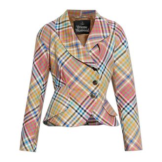 Vivienne Westwood Jassen, Dames, Veelkleurig, S, Wol, Wollen colbert met col in asymmetrische snit