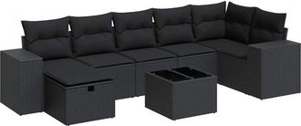 vidaXL Set De Sof&aacute;s De Jard&iacute;n Y Cojines 8 Piezas Rat&aacute;n Sint&eacute;tico Negro Vidaxl