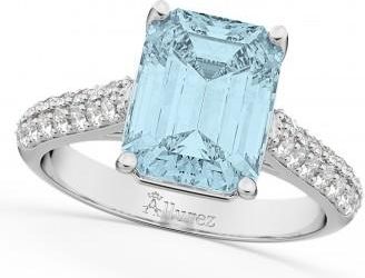 Allurez Emerald-Cut Aquamarine & Diamond Engagement Ring 18k White Gold (5.54ct)