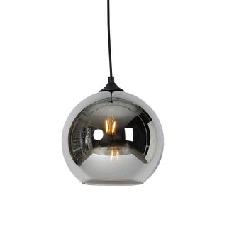 QAZQA Art D&eacute;co L&aacute;mpara Colgante Inteligente Negra Con Cristal Ahumado Incl. Wifi A60 - Wallace Vidrio /acero Redonda Adecuado Para Led Max. 1 X 4.9 Watt - Q