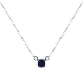 LuvMyJewelry Cushion Cut Sapphire & Diamond 14K Gold Birthstone Necklace in White Gold at Nordstrom