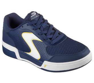 Skechers Mens Viper Court Classic Sneaker, Navy Leather/Synthetic/Textile/Yellow Trim, 10.5 UK