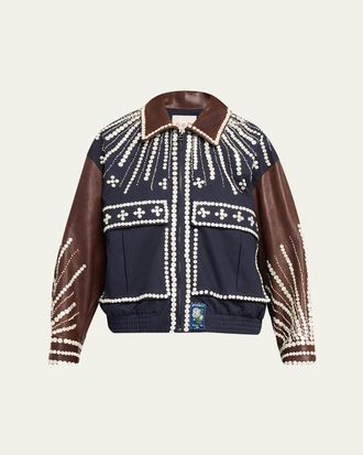 Sea New York Georgie Embellished Mixed-Media Bomber Jacket