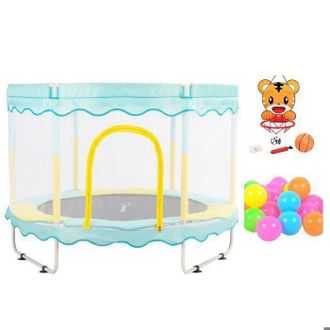 OEM Foxsport Trampol&iacute;n Para Ni&ntilde;os, 150&times;150&times;110cm, Equipado Con Una Canasta Y Pelotas De Pl&aacute;stico, Coj&iacute;n Rebotador, Carga 100kg - Azul