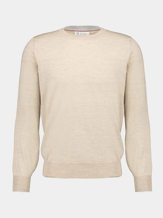 Brunello Cucinelli Beige Wool Crewneck Sweater, Brand Size 58 (US Size 48)