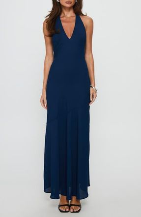 Princess Polly Luannie Halter Chiffon Gown in Navy at Nordstrom, Size 0