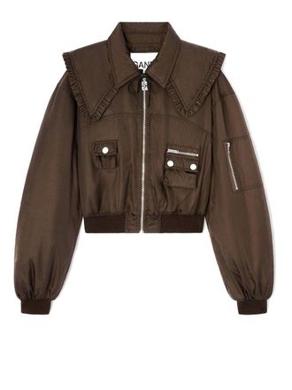Ganni Duchesse Nylon Bomber Jacket Marrone