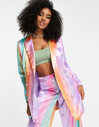 Liquorish satin tailored double breast blazer in ombre multi - part of a set