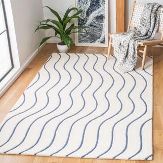Safavieh Fifth Avenue Hand Made Area Rug, Ivory / Blue Contemporary Style Non-Shedding