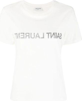Saint Laurent Reverse Logo T-Shirt - Dames - T-shirts - Wit - L - Katoen - Tops