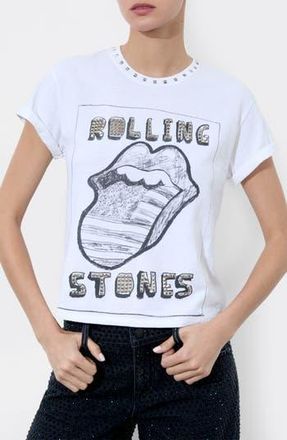 Alice & Olivia Berk Rolling Stones Embellished Cotton Graphic T-Shirt in Vintage White at Nordstrom Rack, Size X-Small/small
