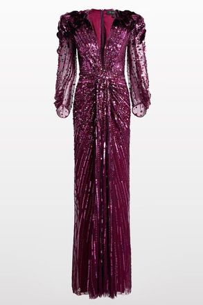 Jenny Packham Xenia Sequin-Embellished Maxi Dress in Purple Muscadine at Nordstrom, Size 10 Uk