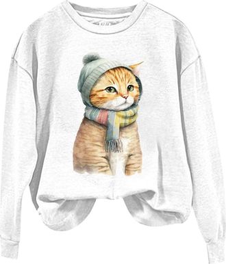 Generic Prime Deals of The Day Plain Sweatshirts for Women UK clearance Femmes Cute Cat Imprim&eacute; Col Rond Manches Longues Casual Sweatshirt Sans Lightning Deal