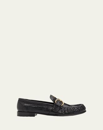 Miu Miu Crinkled Leather Buckled Moccasin Loafers
