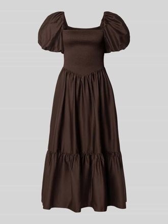 Jake*s Cocktailkleid mit Smok-Details und Puff&auml;rmeln in Dunkelbraun, Gr&ouml;&szlig;e 32