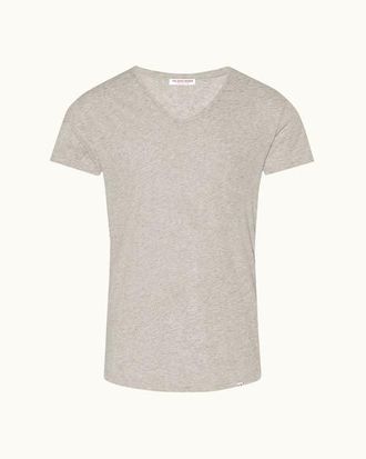 Orlebar Brown Ob V Tailored Fit V-neck T-Shirt in Mid Grey Melange at Nordstrom, Size Xxx-Large