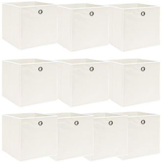 vidaXL Vidaxl - Cajas De Almacenaje 10 Uds Tela Blanco 32x32x32 Cm