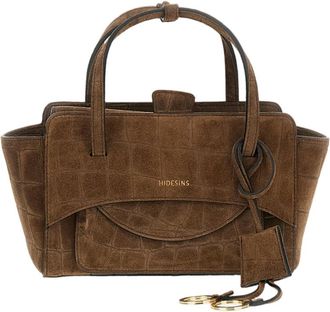 Hidesins Brown Flap S Croc-Effect Suede Shoulder Bag