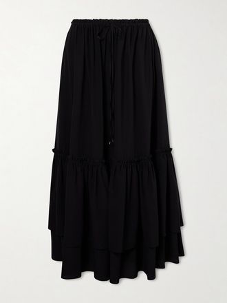 Chlo&eacute; Gonna Maxi A Balze In Cr&ecirc;pe De Chine Di Seta - Nero