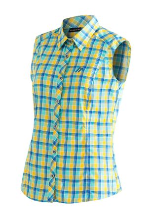 Maier Sports Funktionsbluse MAIER SPORTS Paloma, Damen, Gr. 36, gelb (pastellgelb), 85% Polyester, 15% Viskose, Blusen Funktionsbluse, Karierte, &auml;rmellose Bluse f&uuml;