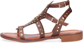 Omoda Schoenen, Dames, Bruin, 38 EU, Leer, Bruine Leren Sandalen met Studs
