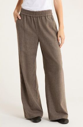 Marine Layer Allison Houndstooth Pull-On Wide Leg Moleskin Pants in Brown Houndstooth at Nordstrom, Size X-Large