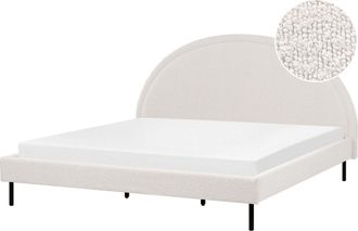 Beliani Beliani - Letto Matrimoniale In Poliestere Boucl&egrave; Bianco Imbottito Con Base A Doghe E Testiera Rotonda 180 X 200 Cm Margut
