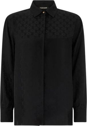 Roberto Cavalli Zijdenmix Shirt met Monogram RC - Dames - Overhemden - Zwart - S - Overhemden