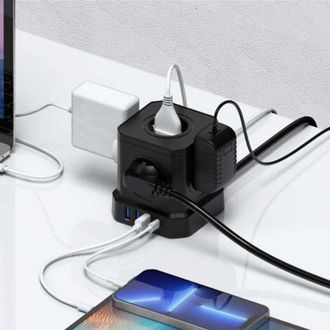 OEM Regleta C&uacute;bica 9 En 1 Con Usb, 5 Tomas De Corriente Con 4 Puertos Usb, Toma De Corriente Con Interruptor, Protector Contra Sobretensiones Con Interrup