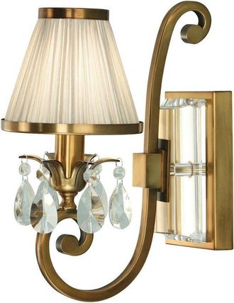 Loops Esher Luxury Single Curved Arm Traditional Wall Light Brass Crystal Beige Shade
