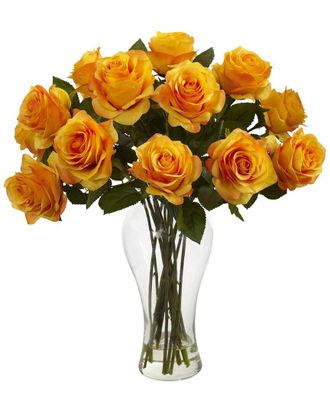 Nearly Natural Blooming Roses With Vase