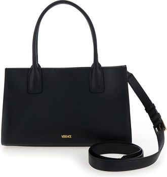 Versace Black Medusa-plaque Leather Tote Bag