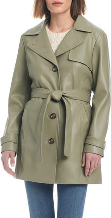 Sanctuary Faux Leather Trench Coat in Spring Sage at Nordstrom, Size Medium