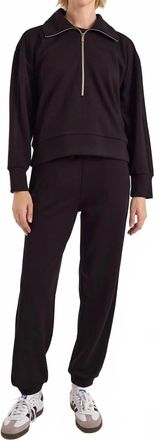 Brodie Piping Detail Half Zip Top In Black
