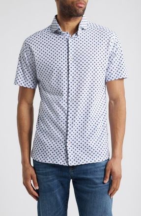 Stone Rose Solar Eclipse Performance Short Sleeve Button-Up Shirt in White at Nordstrom, Size Large