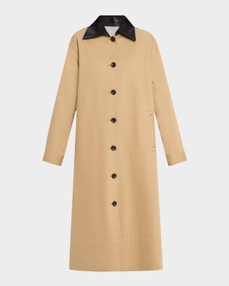 Maria McManus Leather-Collar A-Line Long Swing Coat