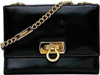 Ferragamo Black Leather Chain/Shoulder Wallet (Pre-Owned)