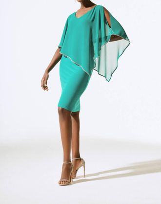 Joseph Ribkoff Embellished Chiffon Overlay Sheath Dress In Jade Stone