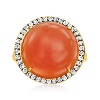 Ross-Simons Carnelian and White Topaz Ring in 18kt Gold Over Sterling