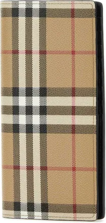 Burberry Mens Printed Canvas Wallet Beige Polyurethane Cotton