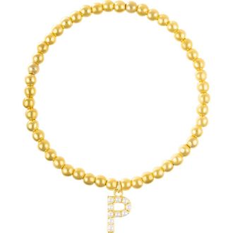 Adornia Faux Pearl Initial Charm Beaded Bracelet in Gold White-P at Nordstrom Rack