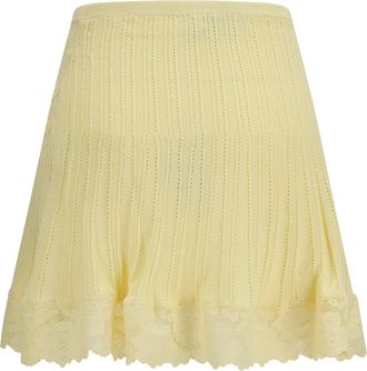 Self Portrait Womens Pointelle Knit Mini Skirt Yellow Viscose; Polyamide; Polyester